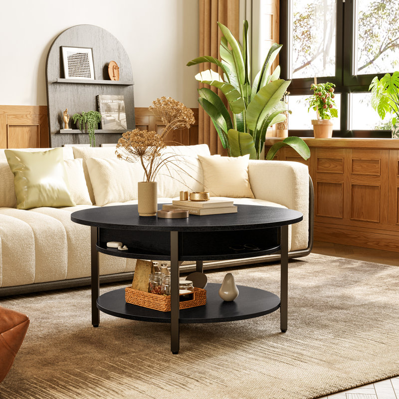 17 Stories Wynny 36"W Lift Top Coffee Table with Storage, Round Wood Cocktail Table & Reviews ...